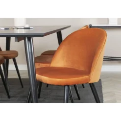 Ruokailuryhmä Venture Home, 180x90cm musta Dipp-pöytä + 6 Velvet-tuolia, sametti