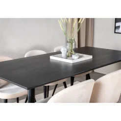 Ruokailuryhmä Venture Home, 180x90cm musta Dipp-pöytä + 6 Velvet-tuolia, sametti