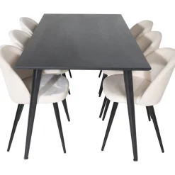 Ruokailuryhmä Venture Home, 180x90cm musta Dipp-pöytä + 6 Velvet-tuolia, sametti