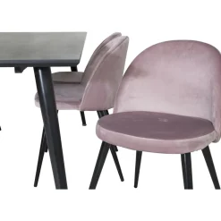 Ruokailuryhmä Venture Home, 180x90cm musta Dipp-pöytä + 6 Velvet-tuolia, sametti
