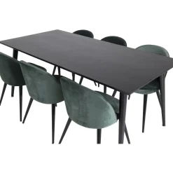 Ruokailuryhmä Venture Home, 180x90cm musta Dipp-pöytä + 6 Velvet-tuolia, sametti