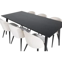 Ruokailuryhmä Venture Home, 180x90cm musta Dipp-pöytä + 6 Velvet-tuolia, sametti