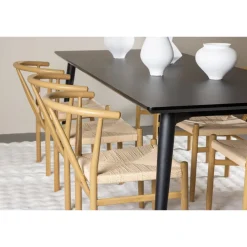 Ruokailuryhmä Venture Home, 230x85cm musta Ellis-pöytä + 6 beigeä Alfons-tuolia