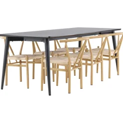 Ruokailuryhmä Venture Home, 230x85cm musta Ellis-pöytä + 6 beigeä Alfons-tuolia