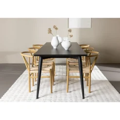 Ruokailuryhmä Venture Home, 230x85cm musta Ellis-pöytä + 6 beigeä Alfons-tuolia