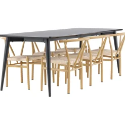 Ruokailuryhmä Venture Home, 230x85cm musta Ellis-pöytä + 6 beigeä Alfons-tuolia