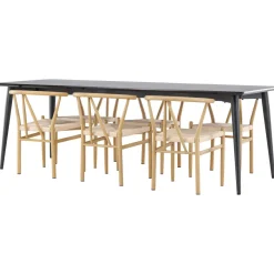 Ruokailuryhmä Venture Home, 230x85cm musta Ellis-pöytä + 6 beigeä Alfons-tuolia
