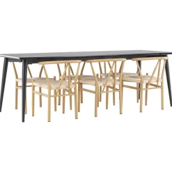 Ruokailuryhmä Venture Home, 230x85cm musta Ellis-pöytä + 6 beigeä Alfons-tuolia
