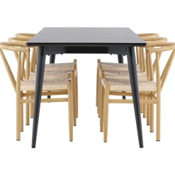 Ruokailuryhmä Venture Home, 230x85cm musta Ellis-pöytä + 6 beigeä Alfons-tuolia