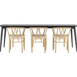 Ruokailuryhmä Venture Home, 230x85cm musta Ellis-pöytä + 6 beigeä Alfons-tuolia