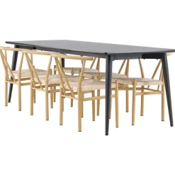 Ruokailuryhmä Venture Home, 230x85cm musta Ellis-pöytä + 6 beigeä Alfons-tuolia