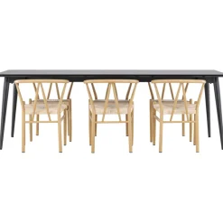 Ruokailuryhmä Venture Home, 230x85cm musta Ellis-pöytä + 6 beigeä Alfons-tuolia
