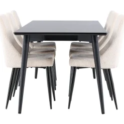 Ruokailuryhmä Venture Home, 230x85cm musta Ellis-pöytä + 6 beigeä Leone-tuolia, vakosametti