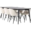 Ruokailuryhmä Venture Home, 230x85cm musta Ellis-pöytä + 6 beigeä Velvet-tuolia, sametti