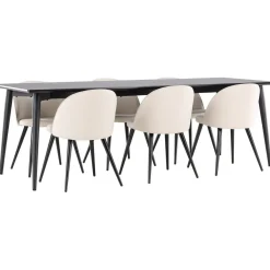 Ruokailuryhmä Venture Home, 230x85cm musta Ellis-pöytä + 6 beigeä Velvet-tuolia, sametti