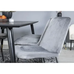 Ruokailuryhmä Venture Home, 180x90cm musta/messinki Dipp-pöytä + 6 harmaata Muce-tuolia
