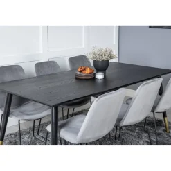 Ruokailuryhmä Venture Home, 180x90cm musta/messinki Dipp-pöytä + 6 harmaata Muce-tuolia
