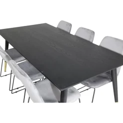 Ruokailuryhmä Venture Home, 180x90cm musta/messinki Dipp-pöytä + 6 harmaata Muce-tuolia