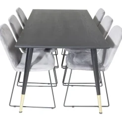 Ruokailuryhmä Venture Home, 180x90cm musta/messinki Dipp-pöytä + 6 harmaata Muce-tuolia