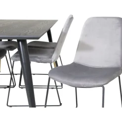 Ruokailuryhmä Venture Home, 180x90cm musta/messinki Dipp-pöytä + 6 harmaata Muce-tuolia