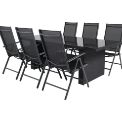 Ruokailuryhmä Venture Home, 200x100cm musta Padova-pöytä + 6 mustaa Break-säätötuolia