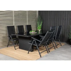 Ruokailuryhmä Venture Home, 200x100cm musta Padova-pöytä + 6 mustaa Break-säätötuolia