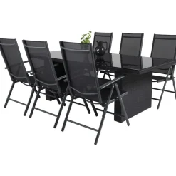 Ruokailuryhmä Venture Home, 200x100cm musta Padova-pöytä + 6 mustaa Break-säätötuolia