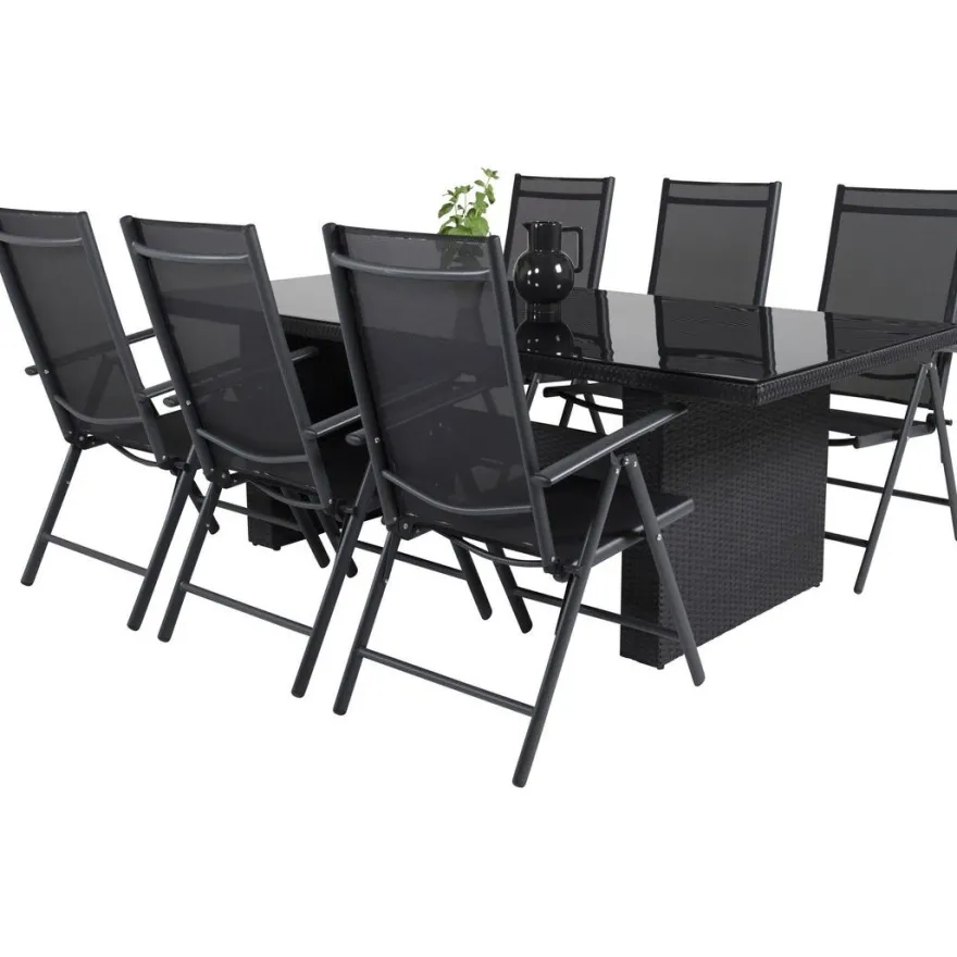 Ruokailuryhmä Venture Home, 200x100cm musta Padova-pöytä + 6 mustaa Break-säätötuolia