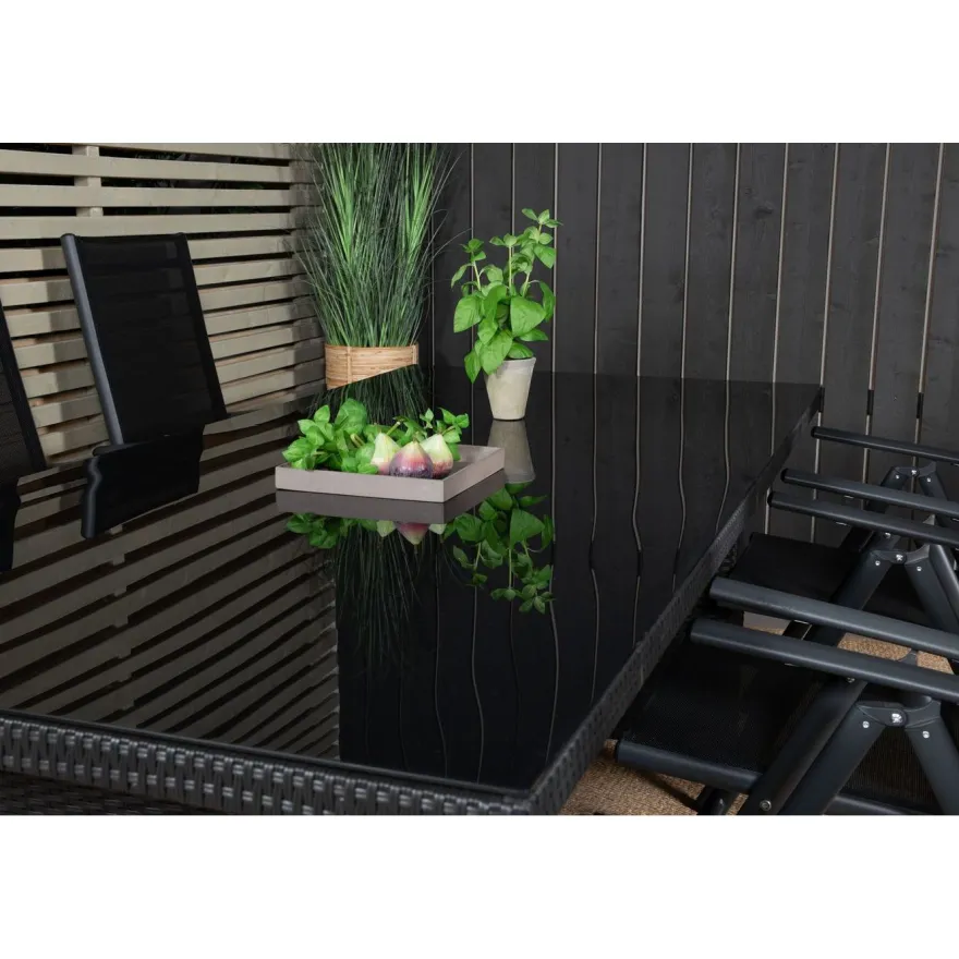 Ruokailuryhmä Venture Home, 200x100cm musta Padova-pöytä + 6 mustaa Break-säätötuolia