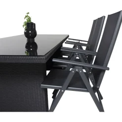 Ruokailuryhmä Venture Home, 200x100cm musta Padova-pöytä + 6 mustaa Break-säätötuolia