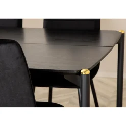 Ruokailuryhmä Venture Home, 190x90cm musta Pelle-pöytä + 6 mustaa Windu Lyx -tuolia, sametti