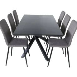 Ruokailuryhmä Venture Home, 180x90cm musta Piazza-pöytä + 6 harmaata Windu-tuolia