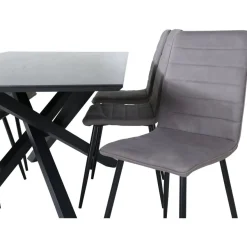 Ruokailuryhmä Venture Home, 180x90cm musta Piazza-pöytä + 6 harmaata Windu-tuolia