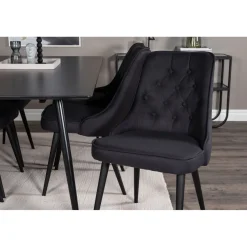 Ruokailuryhmä Venture Home, 180x90cm musta Silar-pöytä + 6 Velvet Deluxe -tuolia