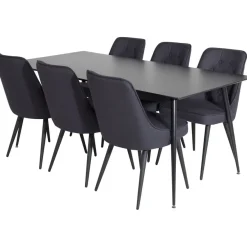 Ruokailuryhmä Venture Home, 180x90cm musta Silar-pöytä + 6 Velvet Deluxe -tuolia