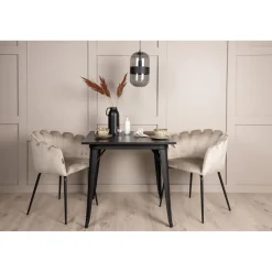 Ruokailuryhmä Venture Home, 80x80cm musta Tempe-pöytä + 2 beigeä Limhamn-tuolia