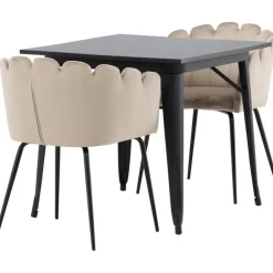 Ruokailuryhmä Venture Home, 80x80cm musta Tempe-pöytä + 2 beigeä Limhamn-tuolia