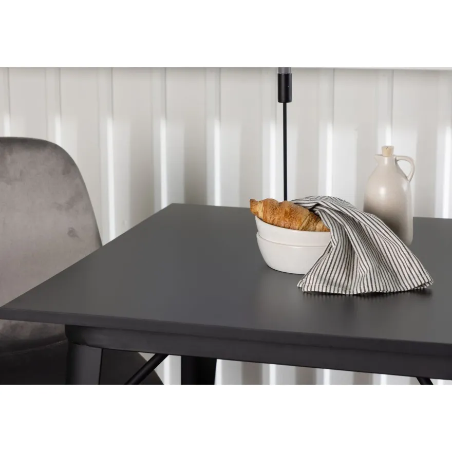 Ruokailuryhmä Venture Home, 80x80cm musta Tempe-pöytä + 2 vaaleanharmaata Eva-tuolia