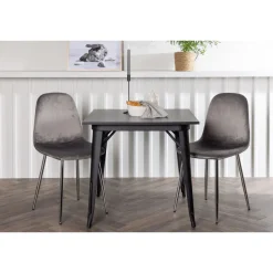 Ruokailuryhmä Venture Home, 80x80cm musta Tempe-pöytä + 2 vaaleanharmaata Eva-tuolia