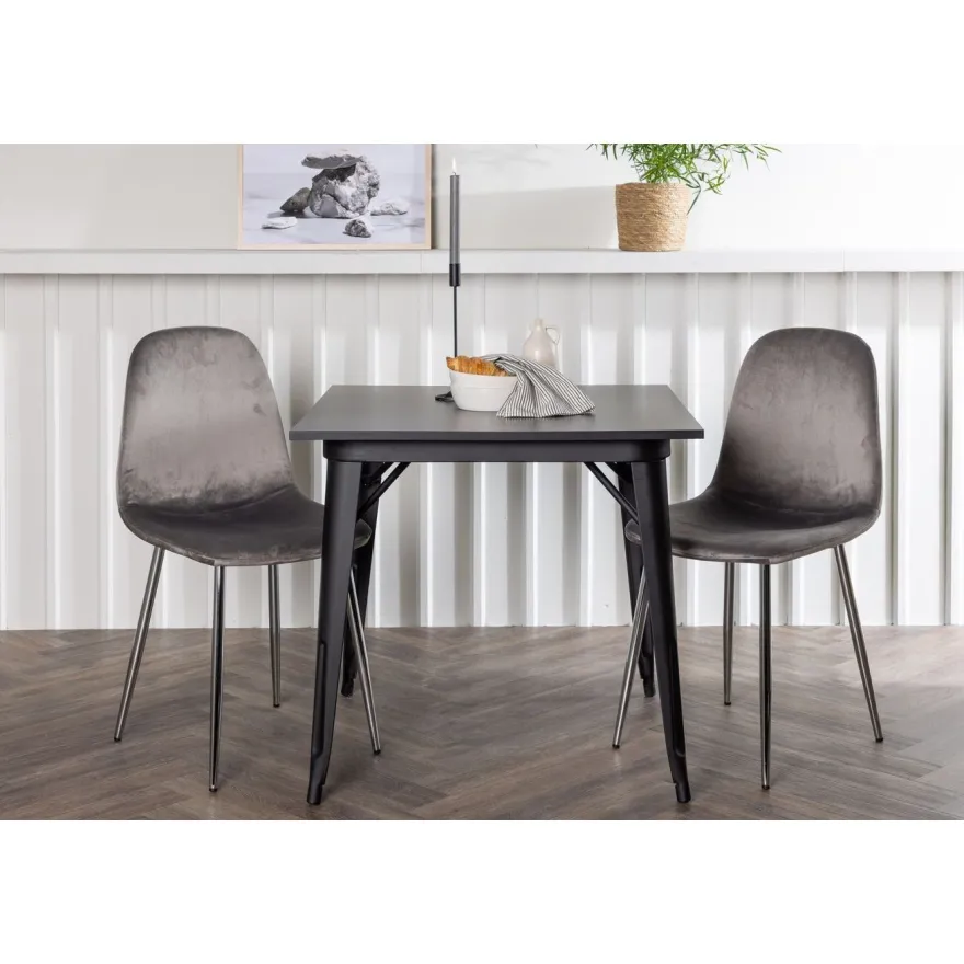 Ruokailuryhmä Venture Home, 80x80cm musta Tempe-pöytä + 2 vaaleanharmaata Eva-tuolia