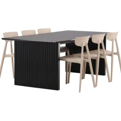 Ruokailuryhmä Venture Home, 200x100cm musta Vail-pöytä + 6 Ursholmen-tuolia