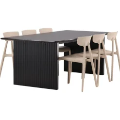 Ruokailuryhmä Venture Home, 200x100cm musta Vail-pöytä + 6 Ursholmen-tuolia