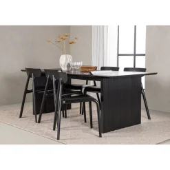 Ruokailuryhmä Venture Home, 200x100cm musta Vail-pöytä + 6 Ursholmen-tuolia