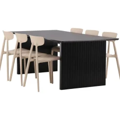 Ruokailuryhmä Venture Home, 200x100cm musta Vail-pöytä + 6 Ursholmen-tuolia