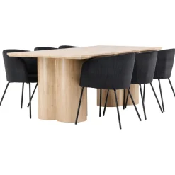 Ruokailuryhmä Venture Home, 210x100cm Olivia-pöytä + 6 Berit-tuolia, vakosametti, eri värejä