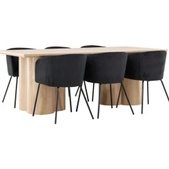 Ruokailuryhmä Venture Home, 210x100cm Olivia-pöytä + 6 Berit-tuolia, vakosametti, eri värejä