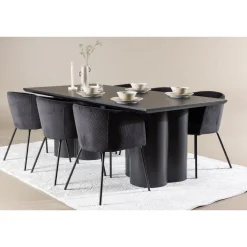 Ruokailuryhmä Venture Home, 210x100cm Olivia-pöytä + 6 Berit-tuolia, vakosametti, eri värejä
