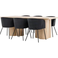 Ruokailuryhmä Venture Home, 210x100cm Olivia-pöytä + 6 Berit-tuolia, vakosametti, eri värejä
