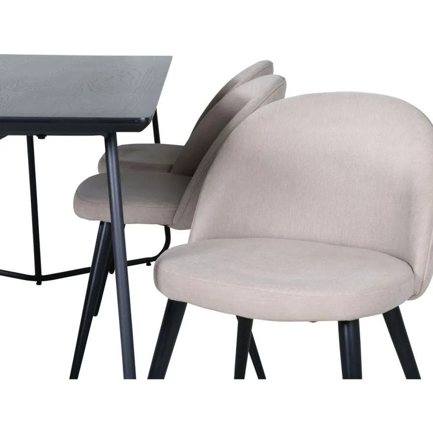 Ruokailuryhmä Venture Home, 190x90cm Petra-pöytä + 6 beigeä Velvet Stitches -tuolia
