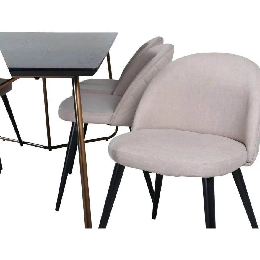 Ruokailuryhmä Venture Home, 190x90cm Petra-pöytä + 6 beigeä Velvet Stitches -tuolia